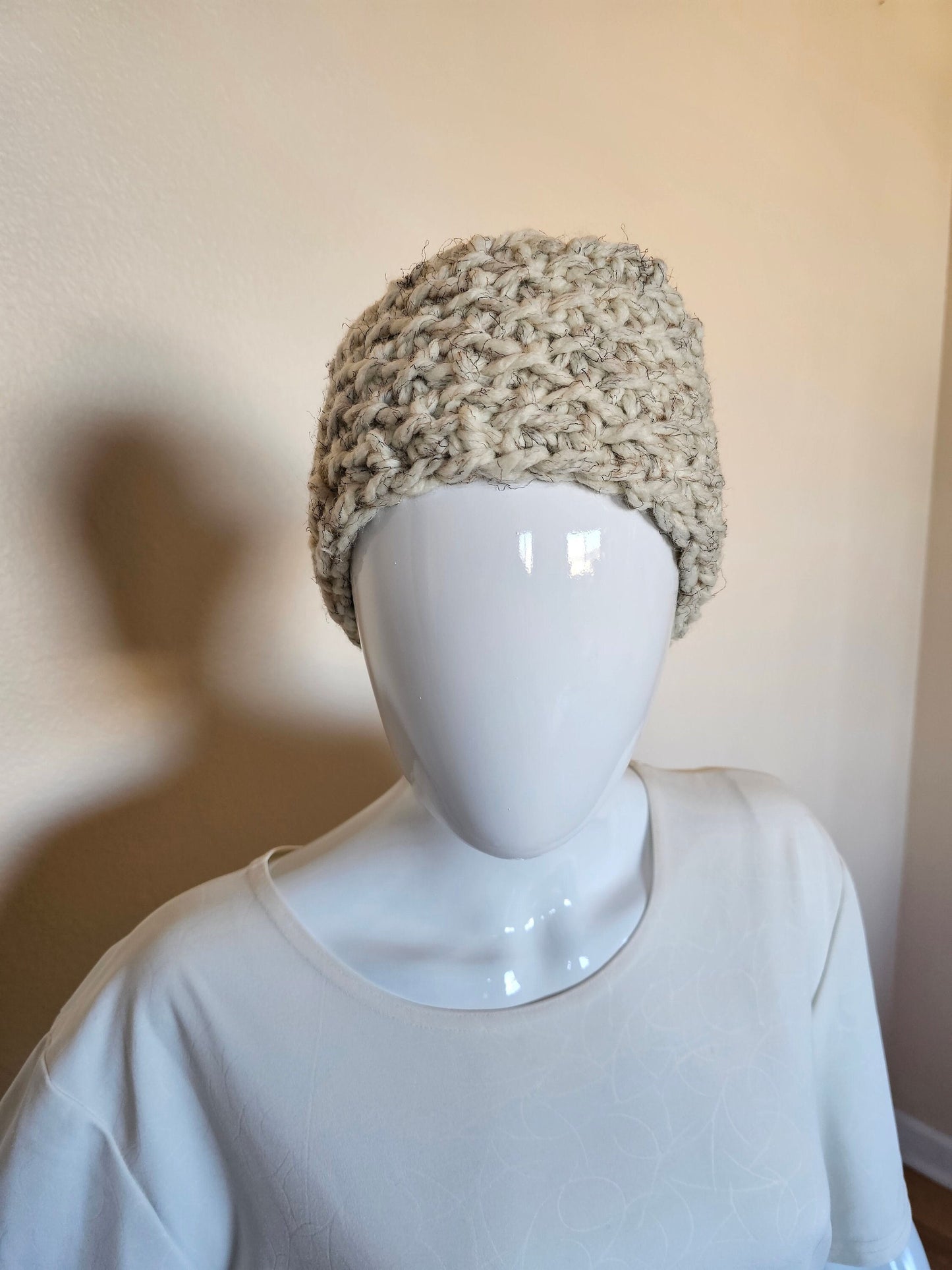 Wool Blend Ear Warmer. Crochet Headband. Handmade Headwear. Wheat Tweed Ear Warmer. Adult size headband. Unisex Gifts. Hand Knit Ear Warmer.