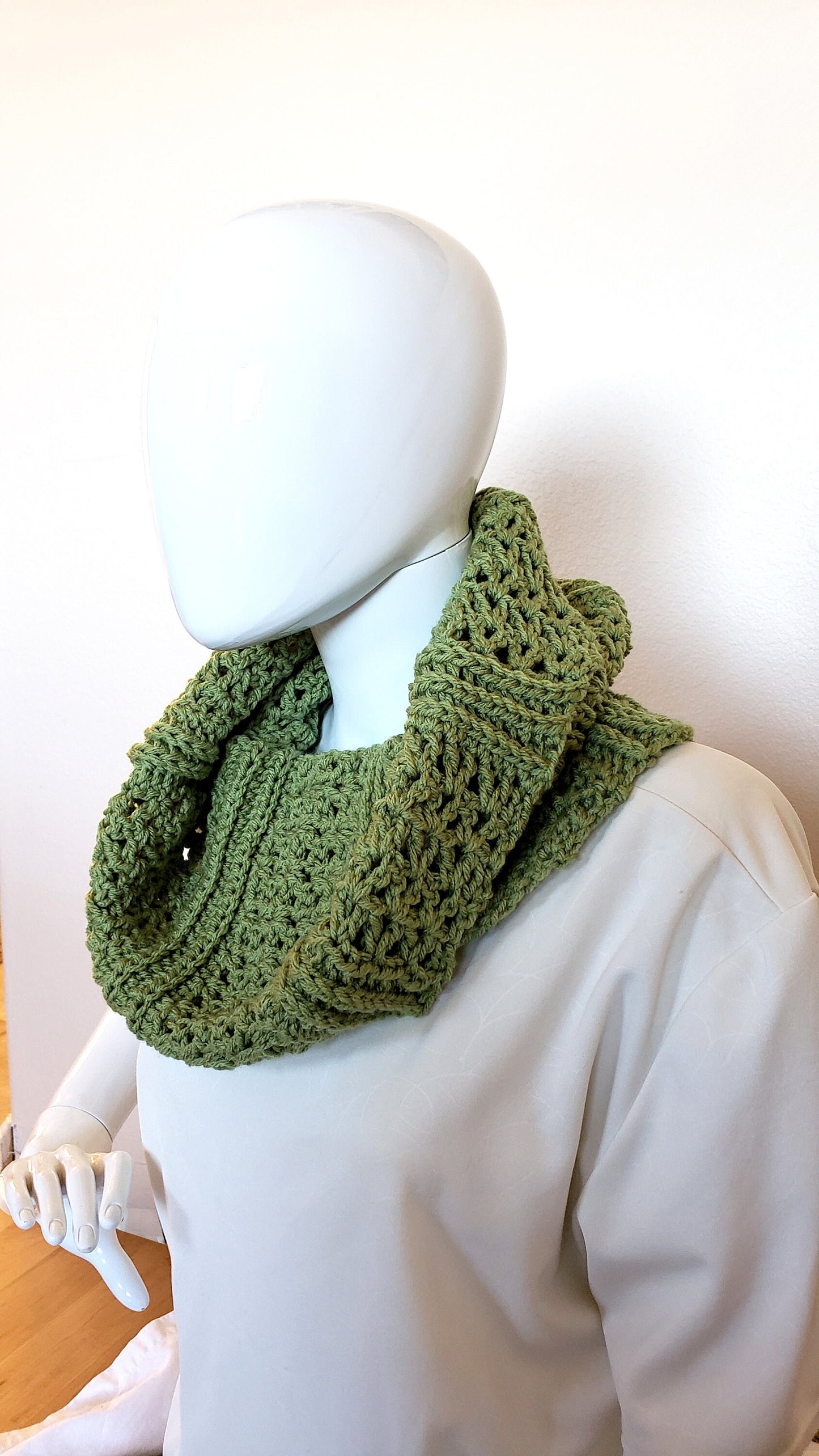 Spring Green Crochet Huntress Cowl - Cozy Business Casual Neckwarmer for Her