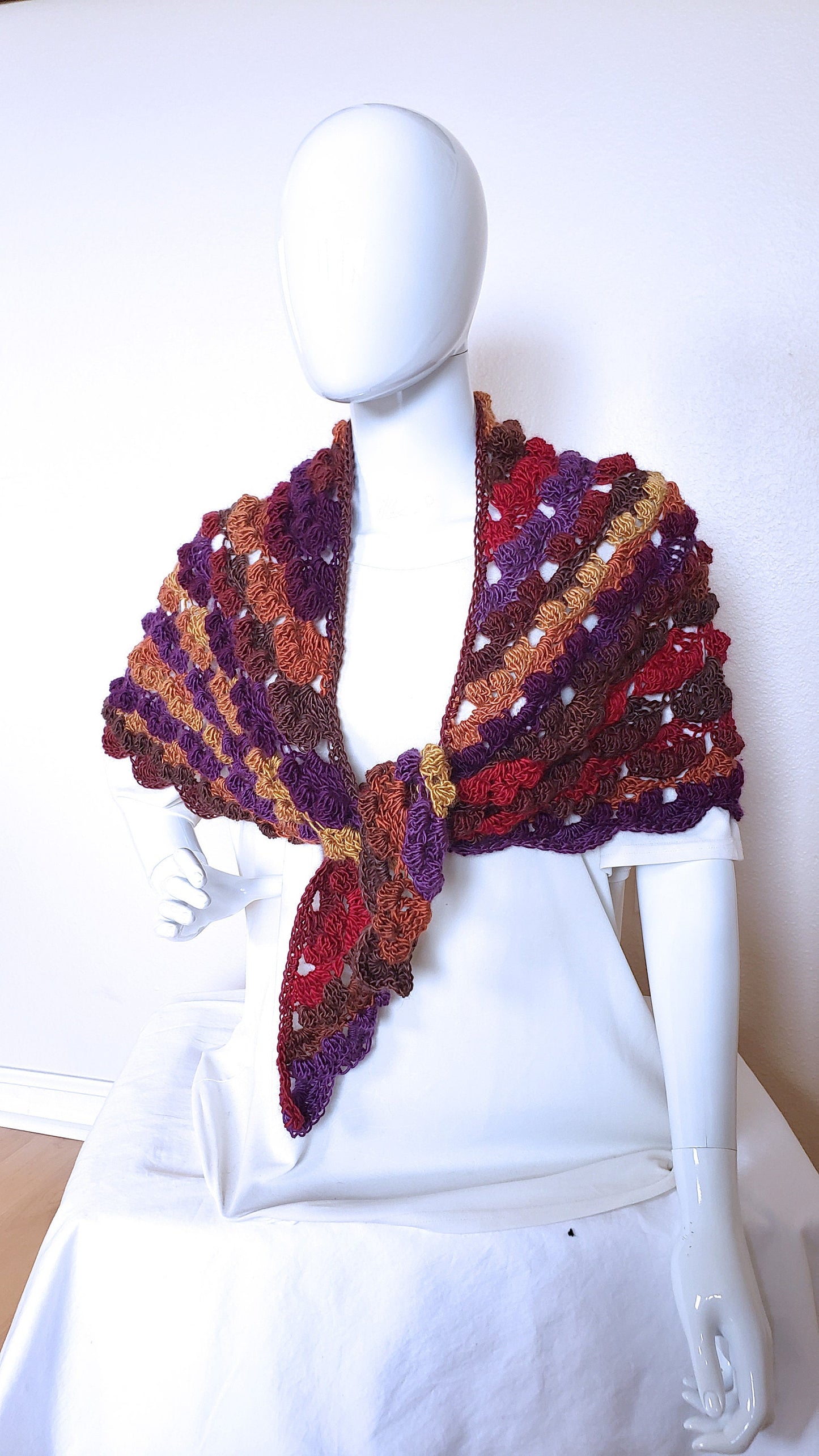 Triangular Shawl. Crochet wrap. 3-Season shawl. Textured shawl. Oversize wrap. Gift for Women. Lacy Multicolor Wrap. Unique chic shawl.