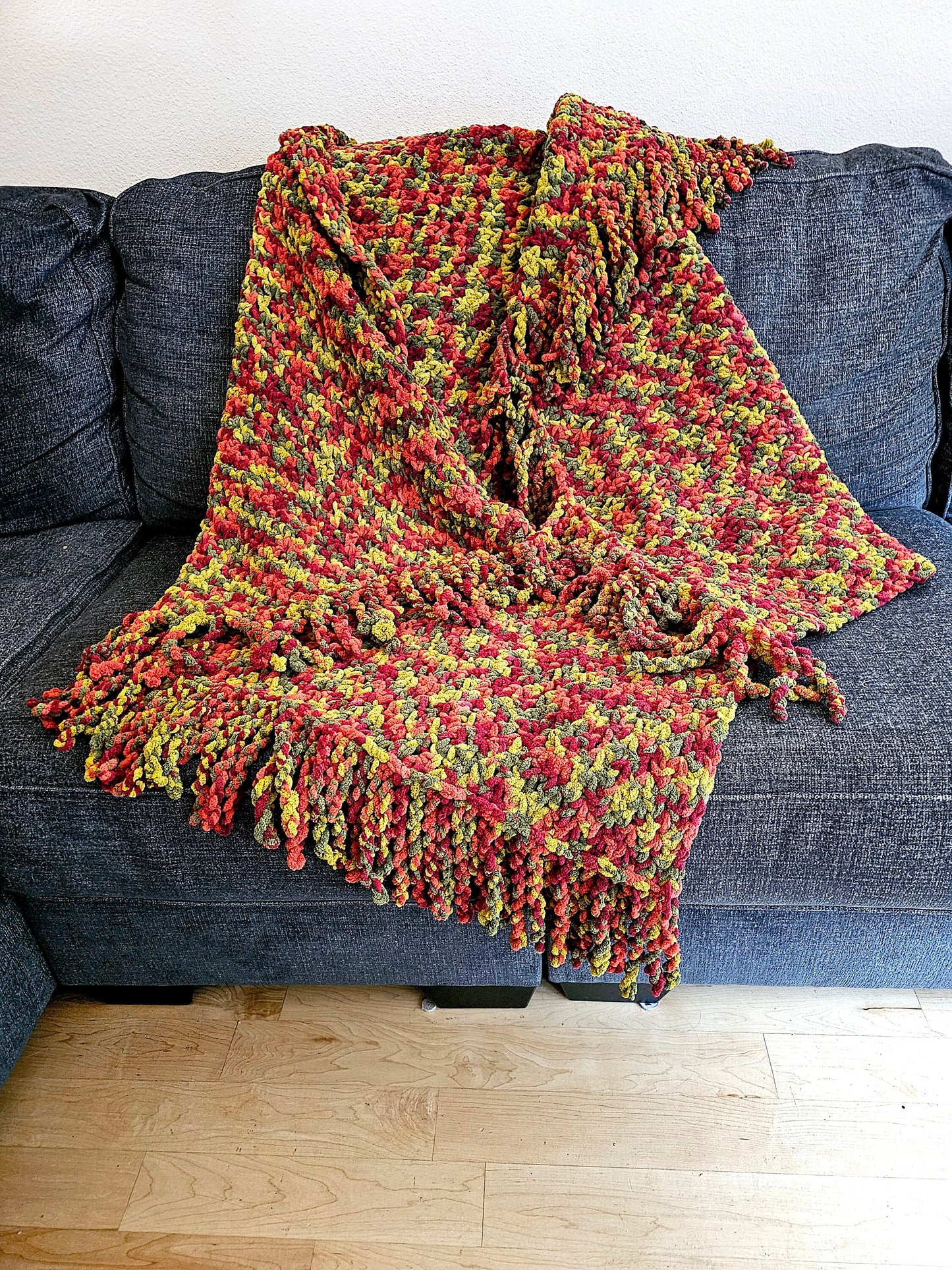 Twisted Fringe Throw. Chenille Blanket. Cherry Lime Spruce Pumpkin. Snuggly Warm Throw. Cozy Sofa Throw. Crochet Blanket. Housewarming Gift.