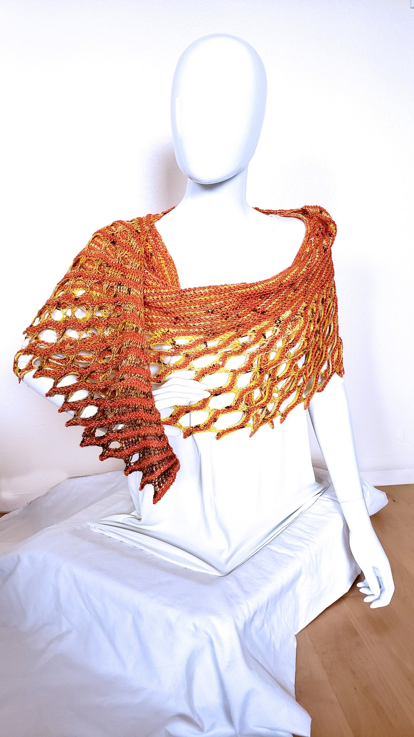 Elegant Tangerine Wrap. Hand Knit Stole. Unique Dressy Shawl. Summer Spring Accessories. Honeycomb Shawl. Angel Wings Wrap. Gifts for Her.