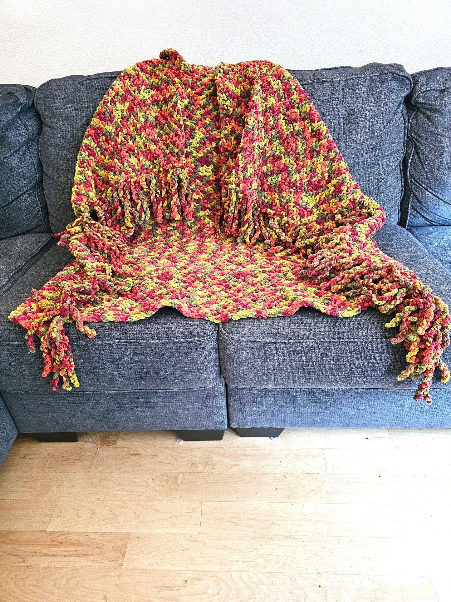Twisted Fringe Throw. Chenille Blanket. Cherry Lime Spruce Pumpkin. Snuggly Warm Throw. Cozy Sofa Throw. Crochet Blanket. Housewarming Gift.