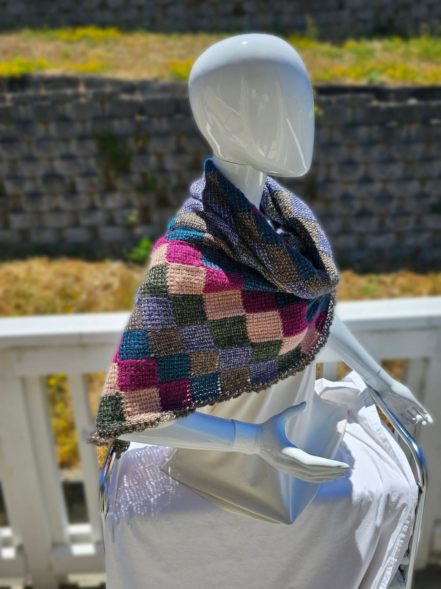 Colorful Triangle Shawl. Unique wool blend wrap. Gift for Her. Soft Crochet Shawl. Chic Striped Wrap.
