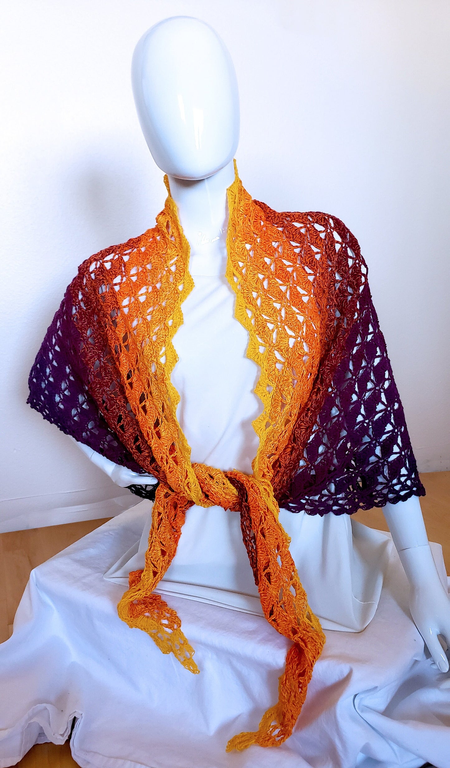 Triangular shawl. Crochet cotton wrap. Color gradient shawl. Dressy accessory. Cozy triangle shawl. Large shawl. Gift for women. Gypsy shawl