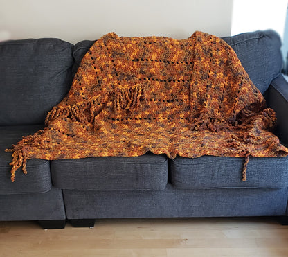 Cozy Sofa Throw. Twisted Fringe Throw. Chenille Blanket. Gold Rust Brown. Snuggly Warm Throw. Crochet Blanket. Housewarming Gift.