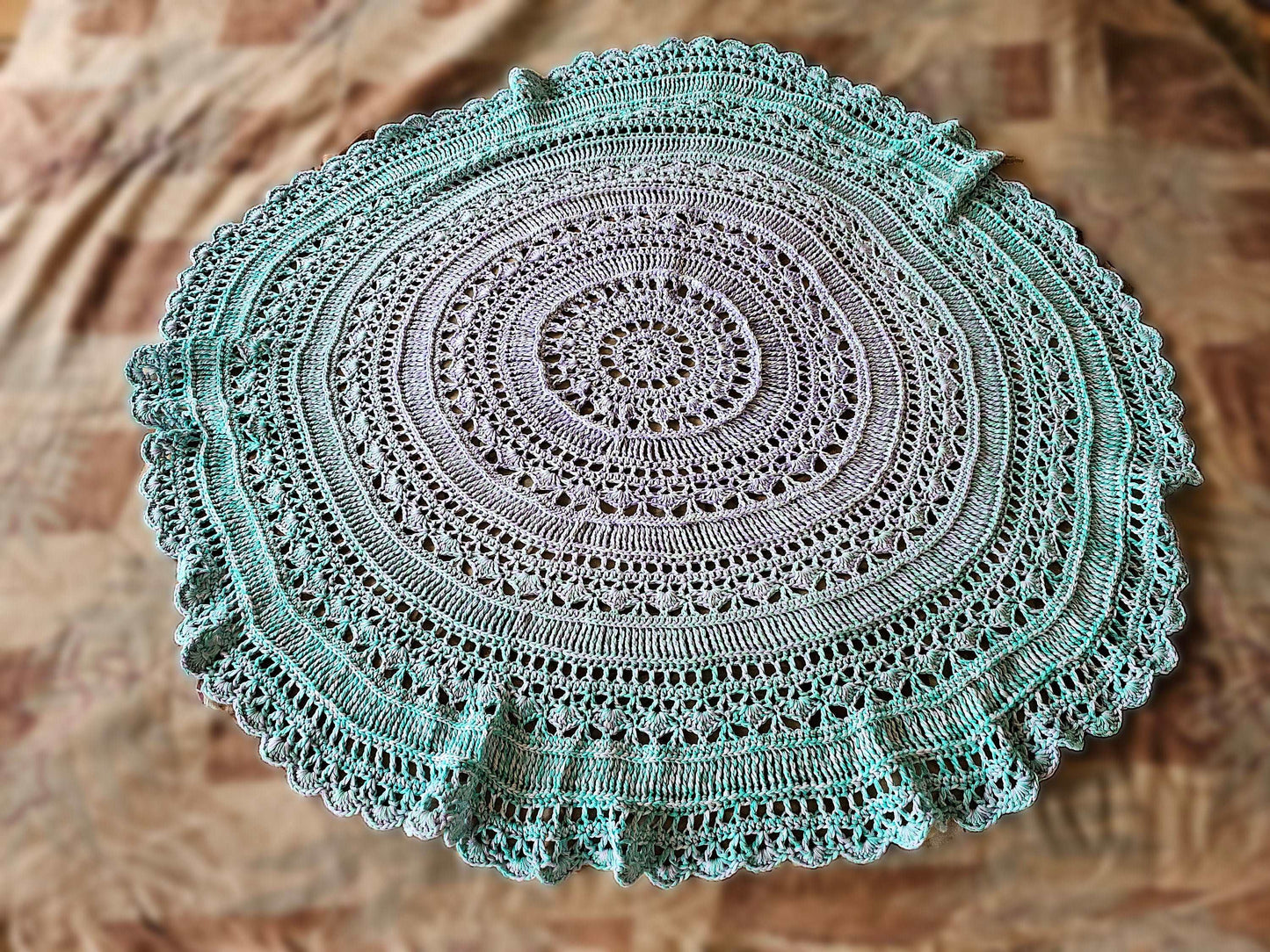 Wagon Wheel Rug. Cotton Afghan. Pastel decor. Crochet tablecloth. Versatile crochet decor. Round blanket. Circular rug. Pastel Pi Shawl.