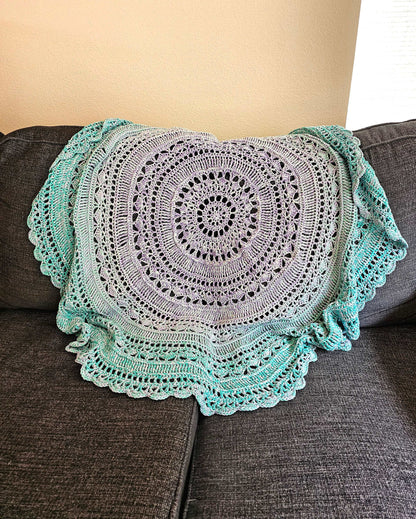 Wagon Wheel Rug. Cotton Afghan. Pastel decor. Crochet tablecloth. Versatile crochet decor. Round blanket. Circular rug. Pastel Pi Shawl.